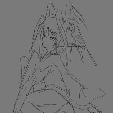 "Backwards Angel" I like to draw wings, so I gave her a lot of them. I made it so it looks like her eye could be looking forwards or backwards depending on how you look at it.