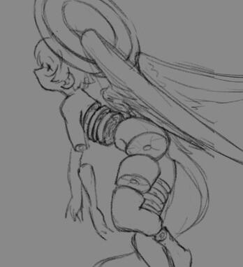 "輪切り" I like to draw angels with tails and multi-ringed halos. I wanted this illustration to have a feeling of nudity without sexuality & blood without violence.