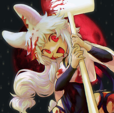"Blood Moon" A character I designed based on the idea of a blood moon, with the motif of the mochi pounding rabbit on the moon.