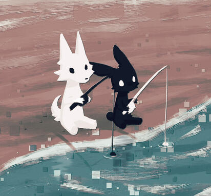 "Webfishers" A piece I made involving characters of my and someone else's characters in the game WEBFISHING.