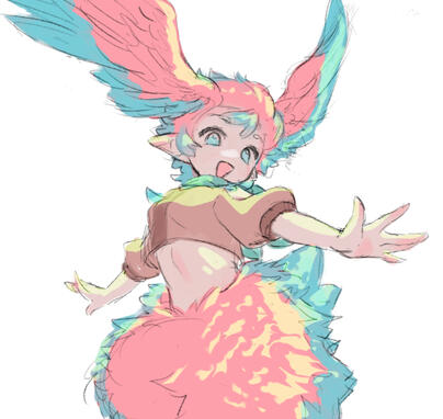 This is a wip of my finished illustration of Chicken Nugget. Less refined than most color sketches since it was a WIP.